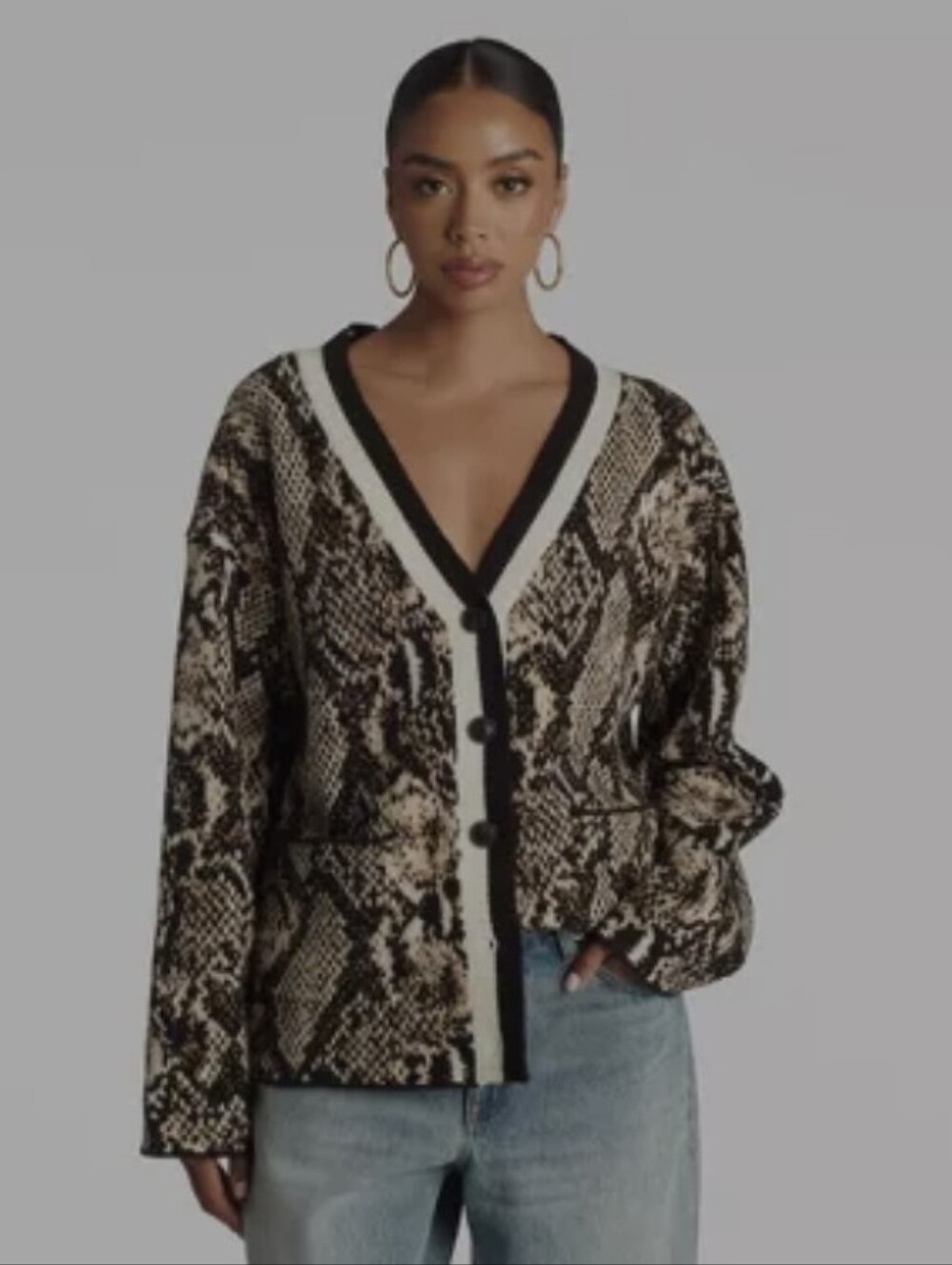 KBB by KAHLANA The Slouchy Cardigan Sweater Snake Print Brown XS